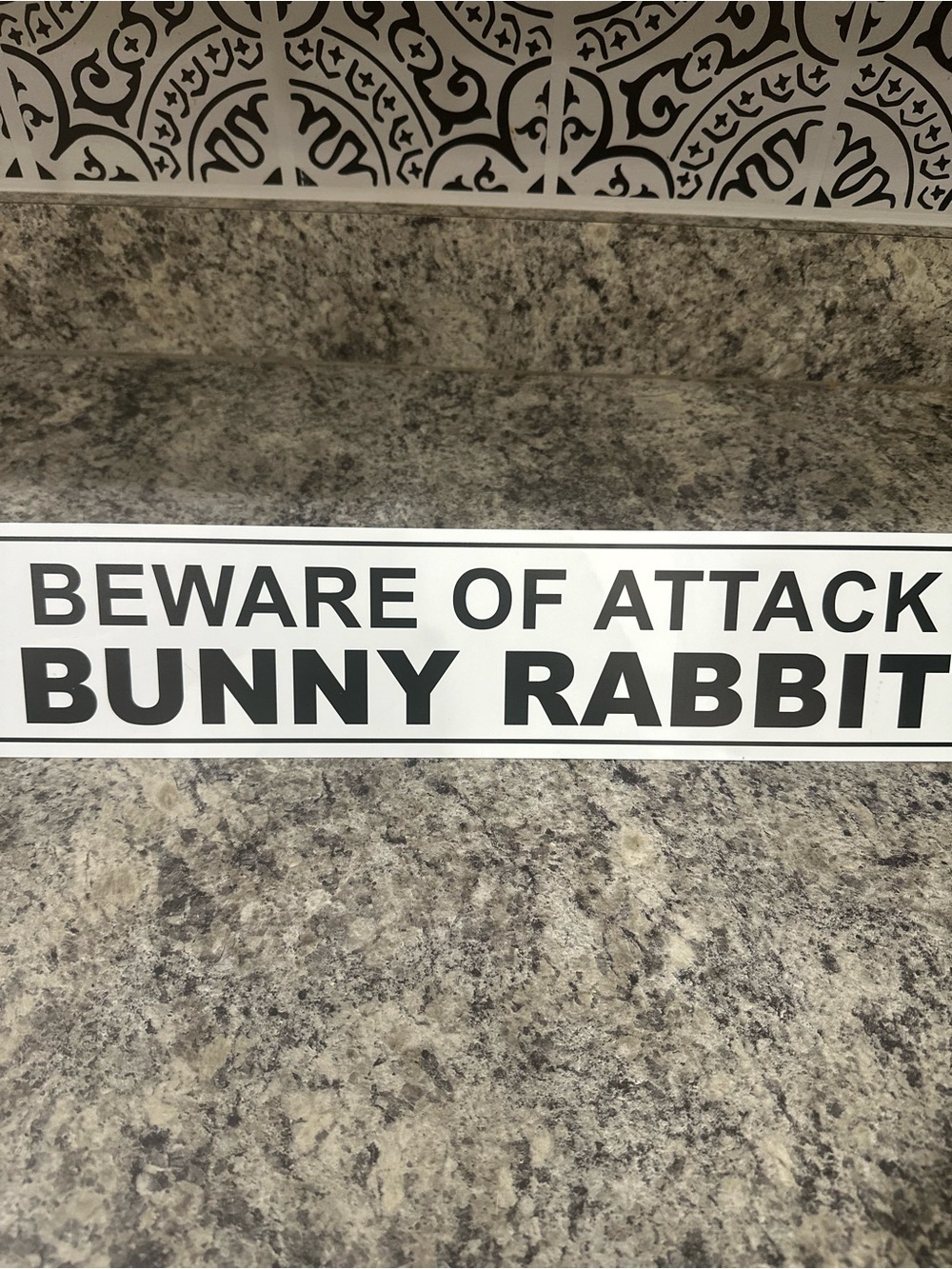Beware of Attack Bunny Rabbit Tin Sign - Black and White Wall Decor